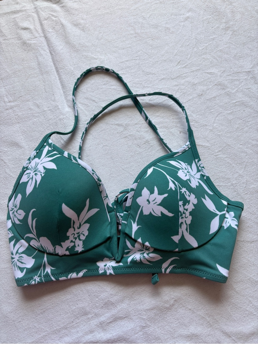 Shade & Shore Teal Green Floral V-Plunge Bikini Top SZ 32B - Picture 4 of 9